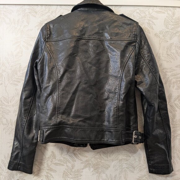 Topshop Faux Leather Moto Jacket Black Size 6 Vintage Style Full Zip - Picture 12 of 13
